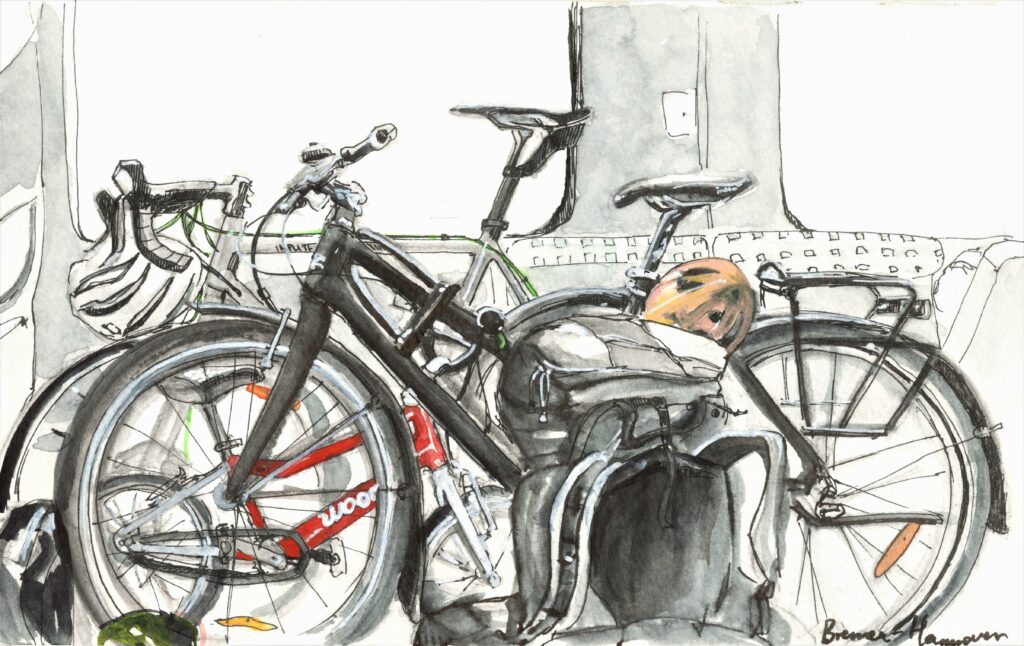 Drawing of bicycles in ink