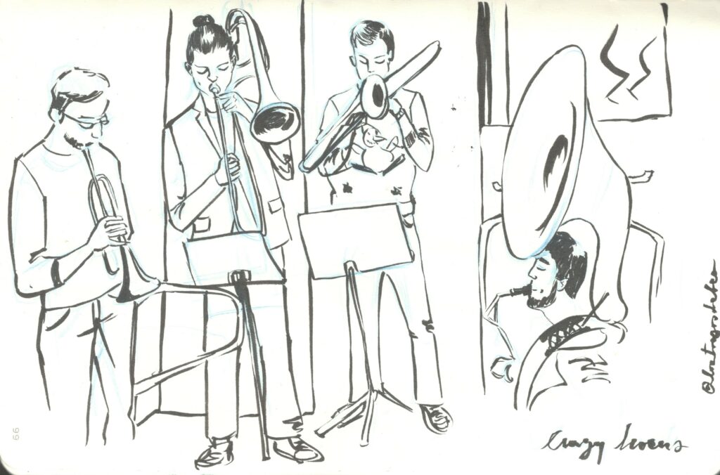 Crazyhorns playing on the train