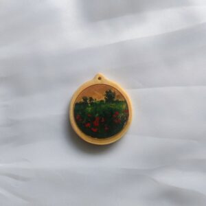 Miniature winter landscape on wood cabuchon