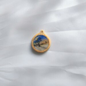 Miniature winter landscape on wood cabuchon
