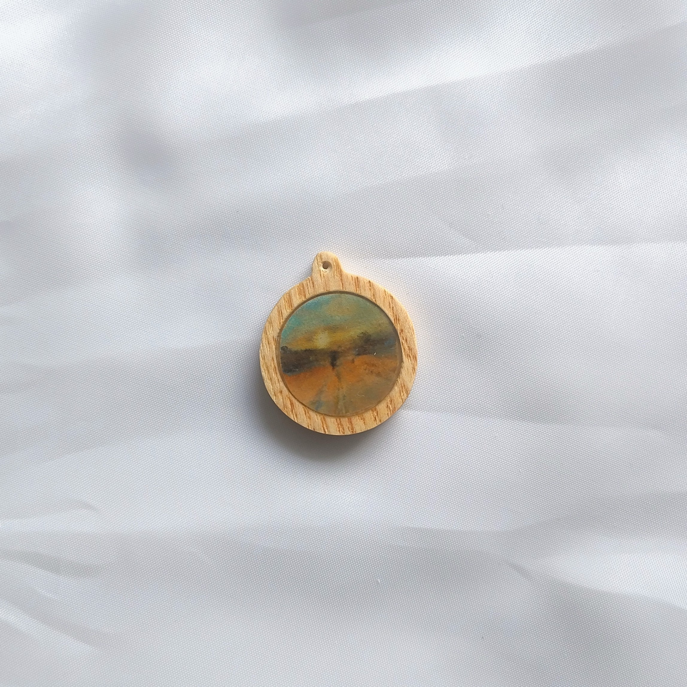 Miniaure landscape painting on wood cabuchon