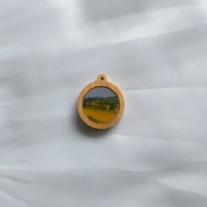 Miniature winter landscape on wood cabuchon