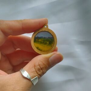 Miniature winter landscape on wood cabuchon