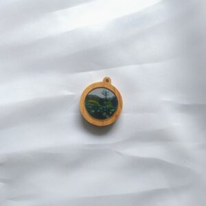 Miniature winter landscape on wood cabuchon