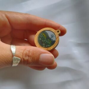 Miniature winter landscape on wood cabuchon
