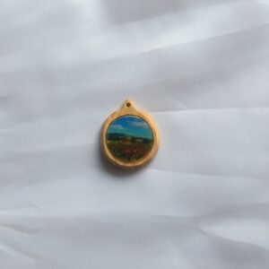 Miniature winter landscape on wood cabuchon