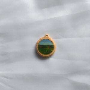 Miniature winter landscape on wood cabuchon