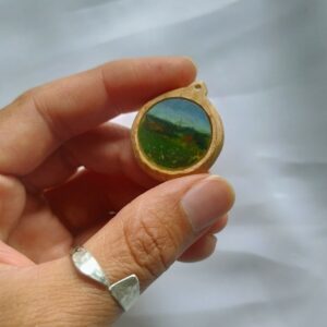 Miniature winter landscape on wood cabuchon