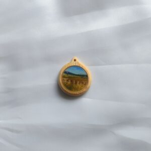Miniature winter landscape on wood cabuchon