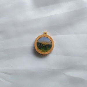 Miniature winter landscape on wood cabuchon