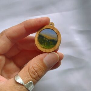 Miniature winter landscape on wood cabuchon