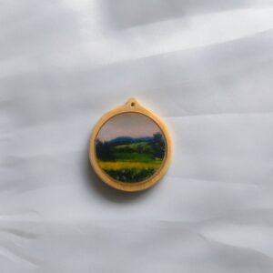 Miniature winter landscape on wood cabuchon